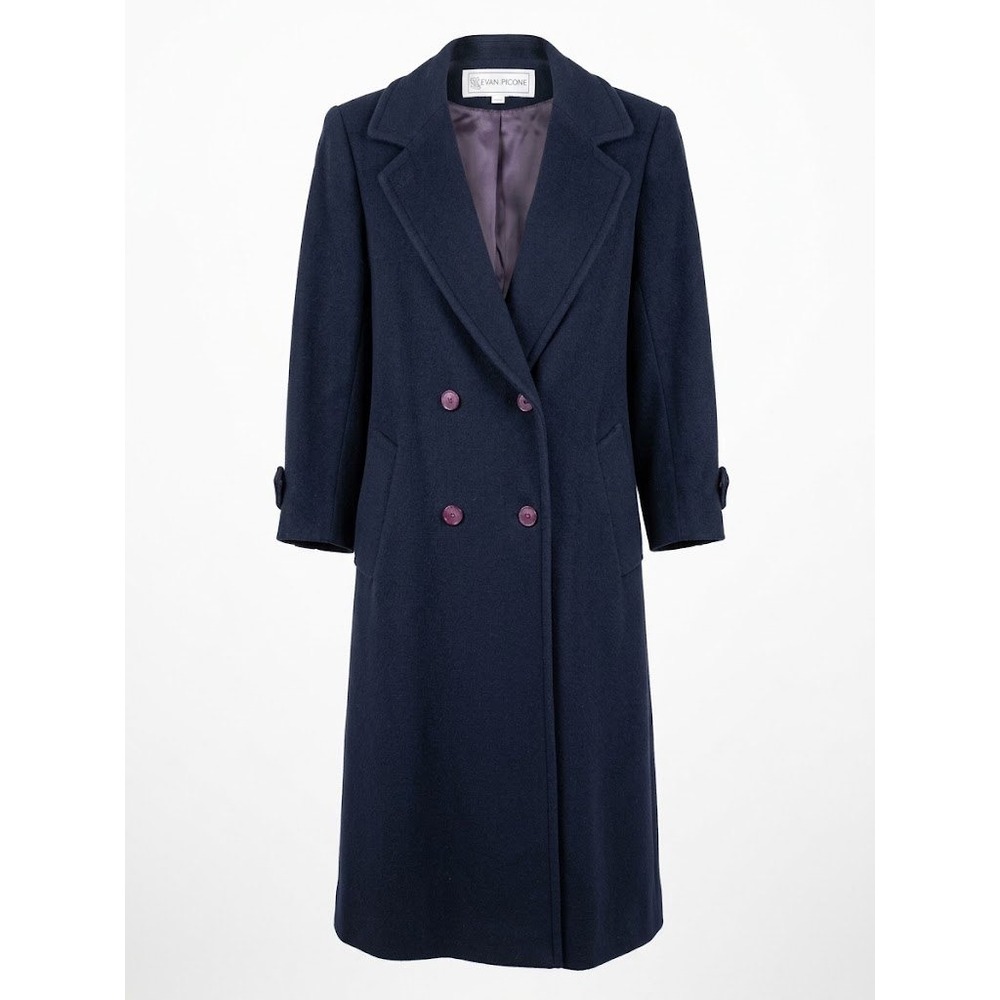 Evan-Picone Wool Coat Womens 6 Navy Blue Double Breasted Long Vintage USA Made
